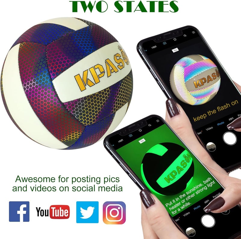 KPASON Volleyballs, Holographic Glowing Volleyball Official Size 5, Indoor Outdoor Beach Volleyball Ball for Men Women - Image 5